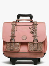Boekentas Op Wieltjes 3 Compartimenten Cameleon Roze vintage fantasy CR41
