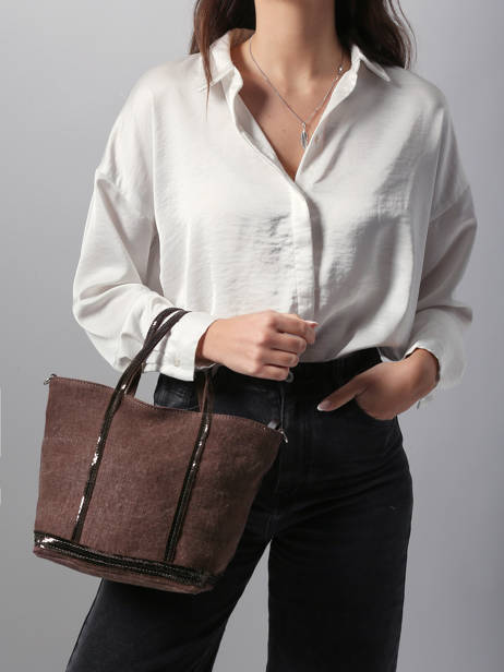 Handtas Cabas Linnen En Pailletten Vanessa bruno Bruin cabas lin 31V40435 ander zicht 1